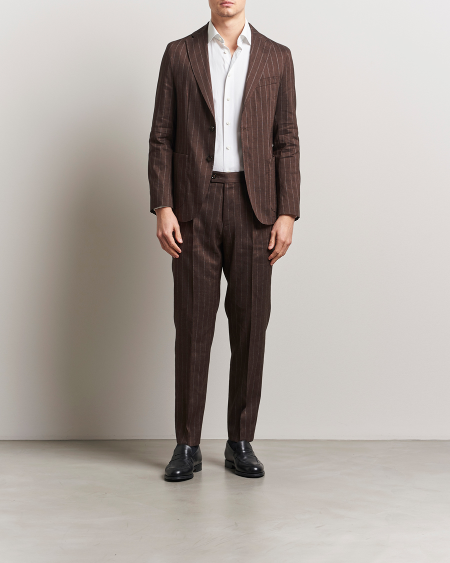 Herren | Anzüge | BOSS BLACK | Hanry Wool Pinstriped Suit Dark Brown