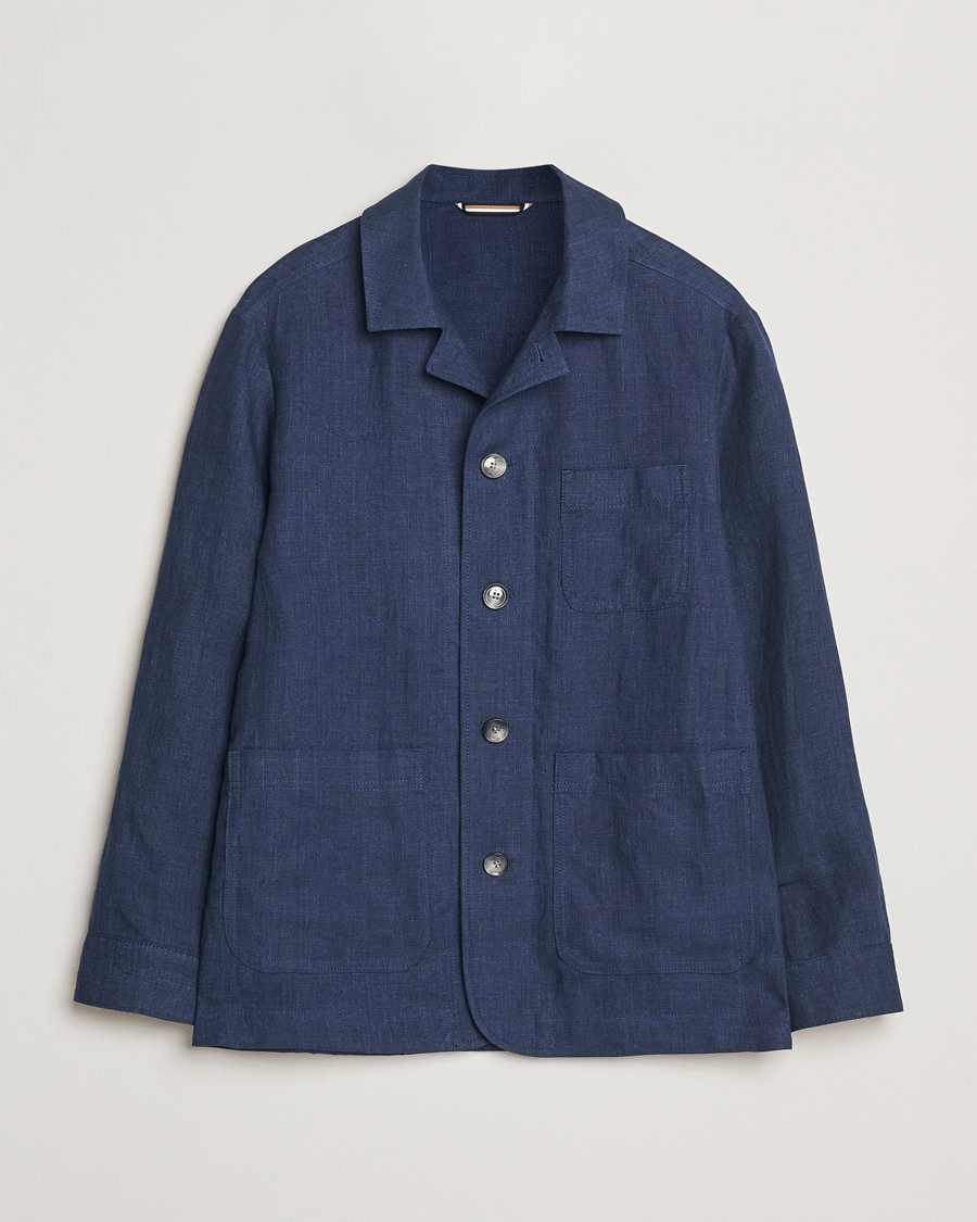 Herren | Jacken | BOSS BLACK | Carper Linen Shirt Jacket Dark Blue