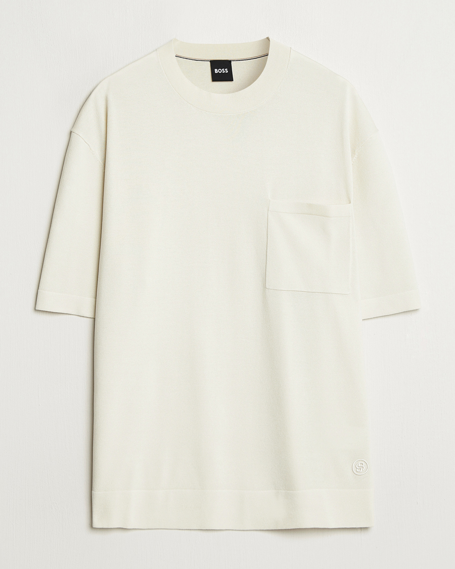 Herren | T-Shirts | BOSS BLACK | Jervaiso Cotton/Silk Knitted T-Shirt Open White