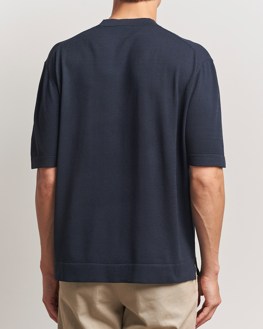 Herren | T-Shirts | BOSS BLACK | Jervaiso Cotton/Silk Knitted T-Shirt Dark Blue