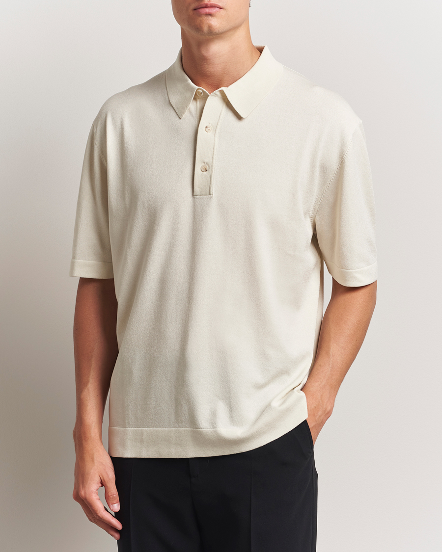 Herren | Poloshirts | BOSS BLACK | Jervasoni Cotton/Silk Knitted Polo Open White