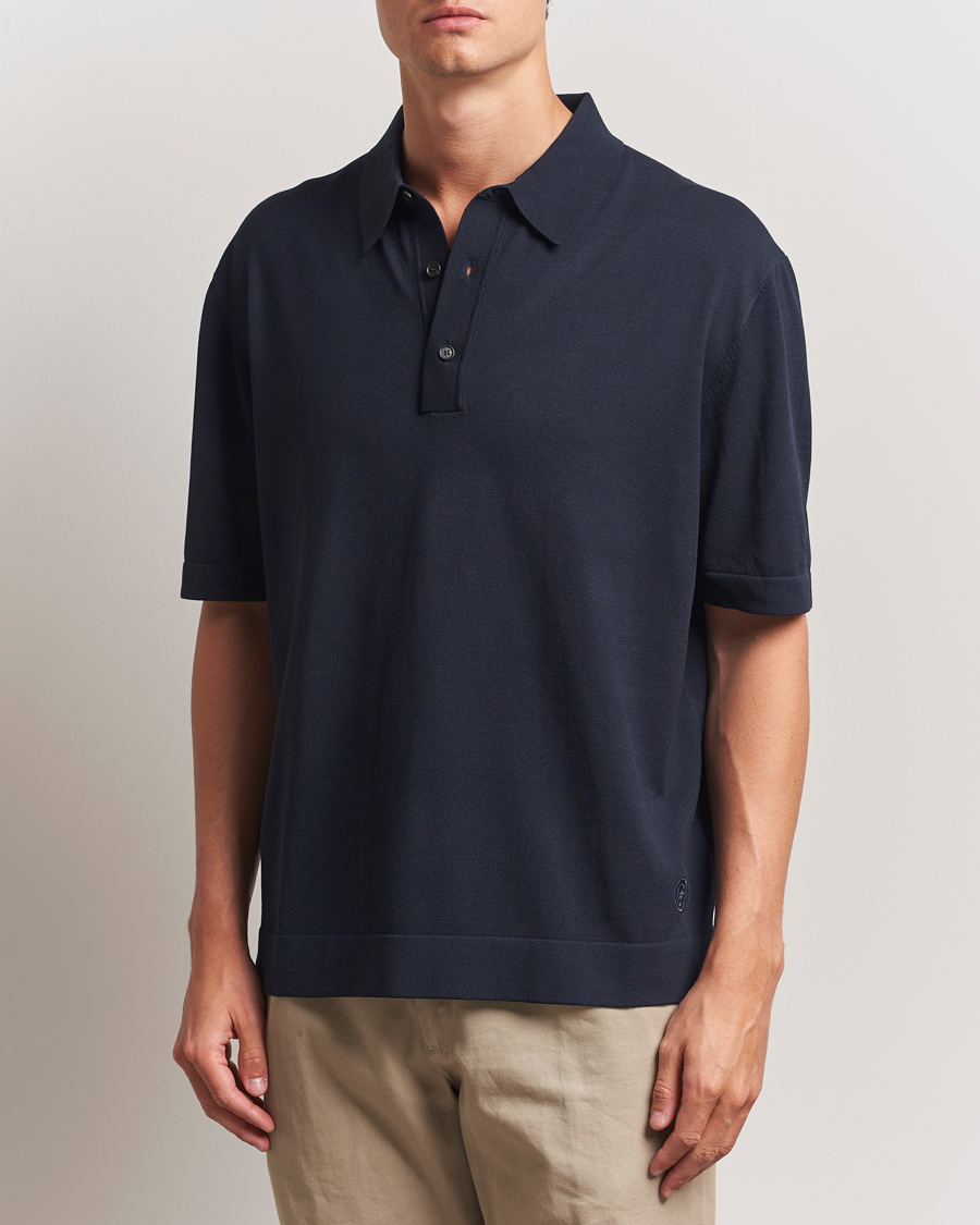 Herren | Poloshirts | BOSS BLACK | Jervasoni Cotton/Silk Knitted Polo Dark Blue