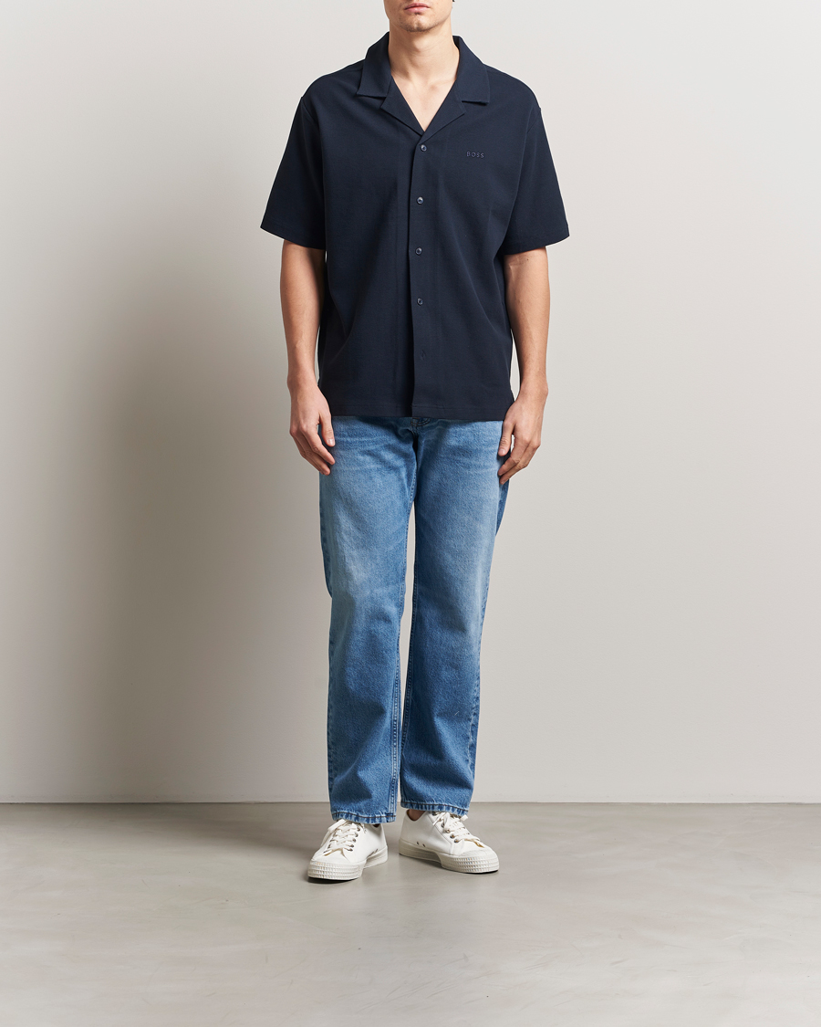 Herren | Hemden | BOSS ORANGE | Waffle Short Sleeve Shirt Dark Blue