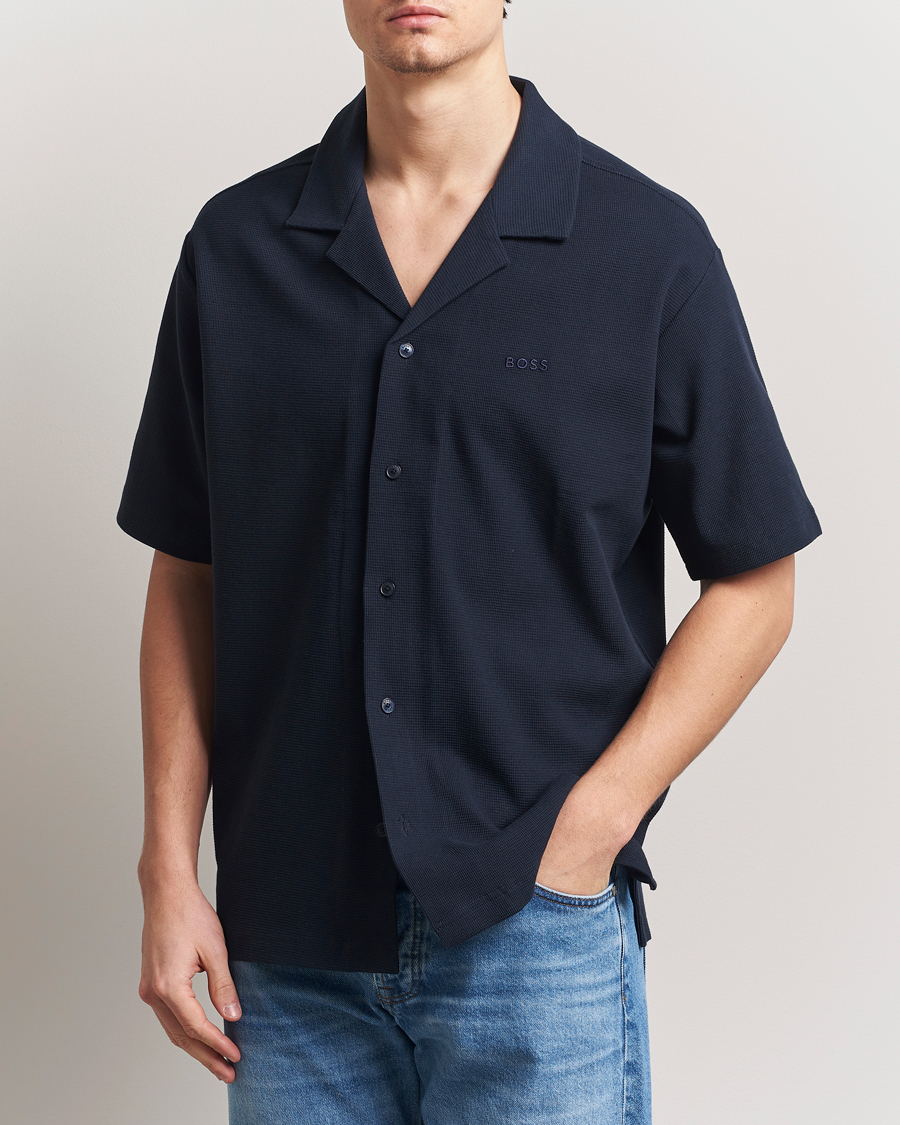 Herren | Hemden | BOSS ORANGE | Waffle Short Sleeve Shirt Dark Blue