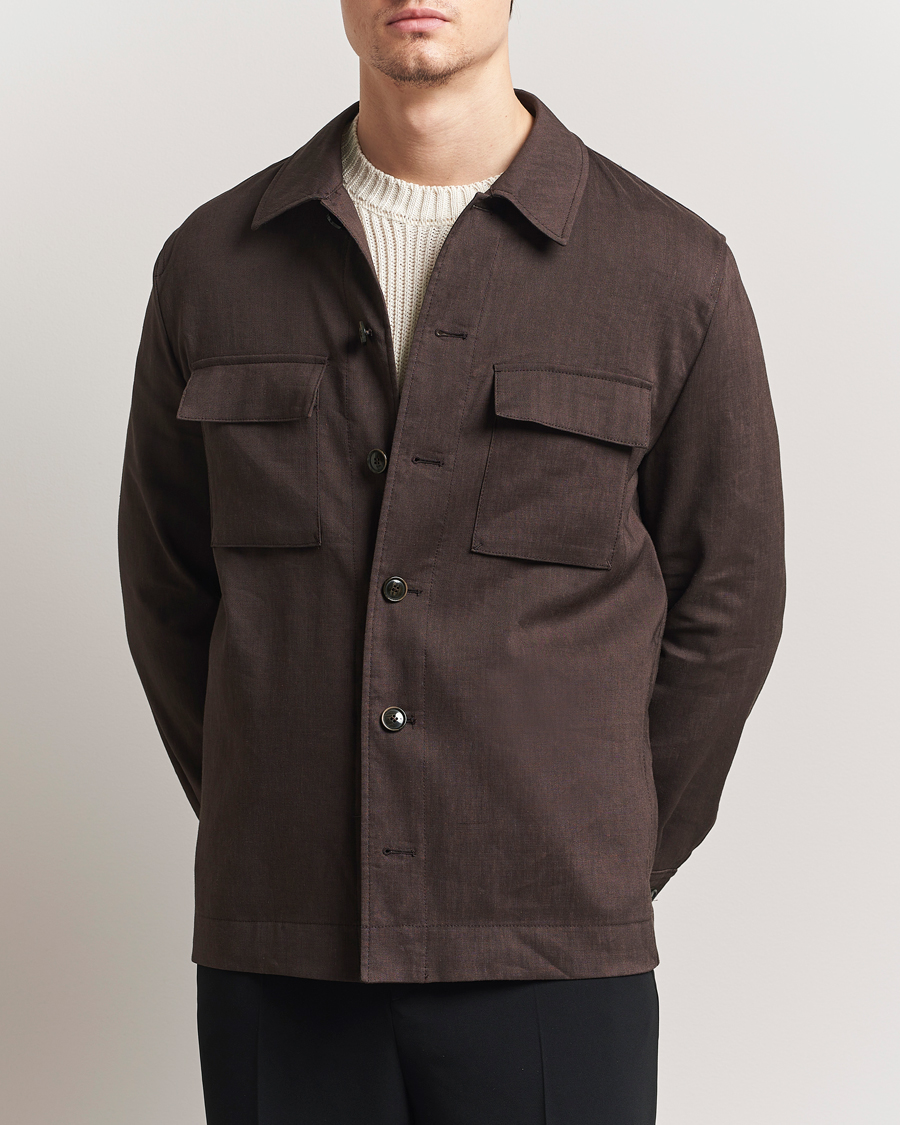 Herren | Jacken | BOSS CAMEL | Corvin Linen Shirt Jacket Dark Brown