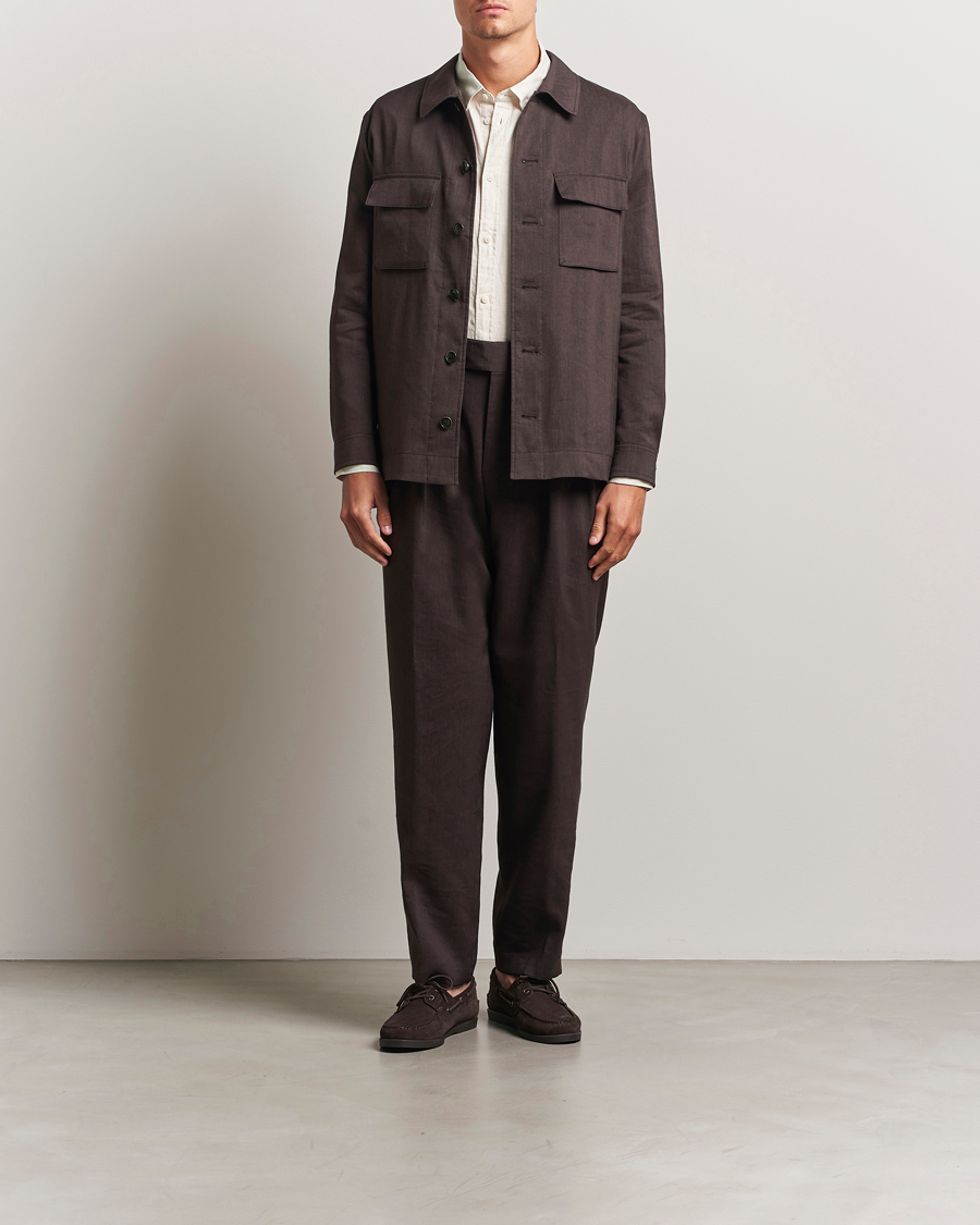 Herren | Hosen | BOSS CAMEL | Port Linen Double Pleated Trousers Dark Brown