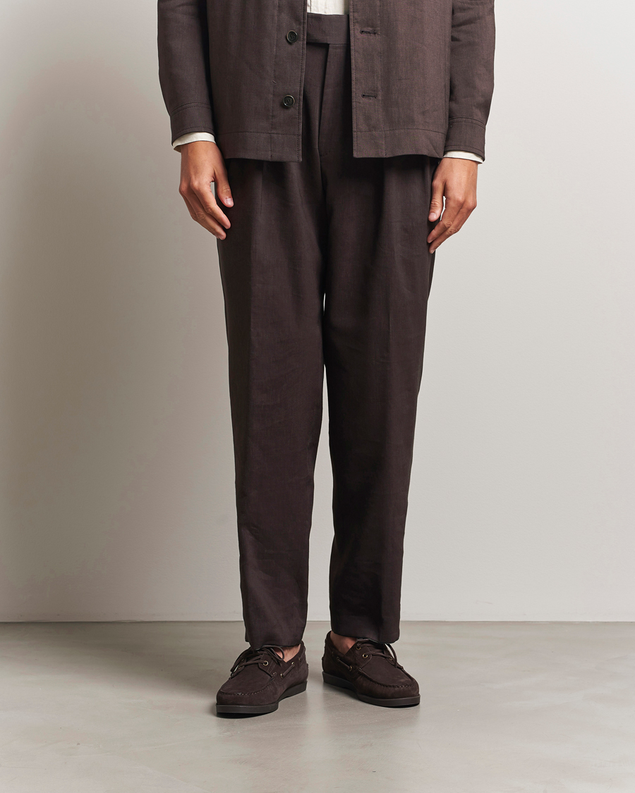 Herren | Hosen | BOSS CAMEL | Port Linen Double Pleated Trousers Dark Brown