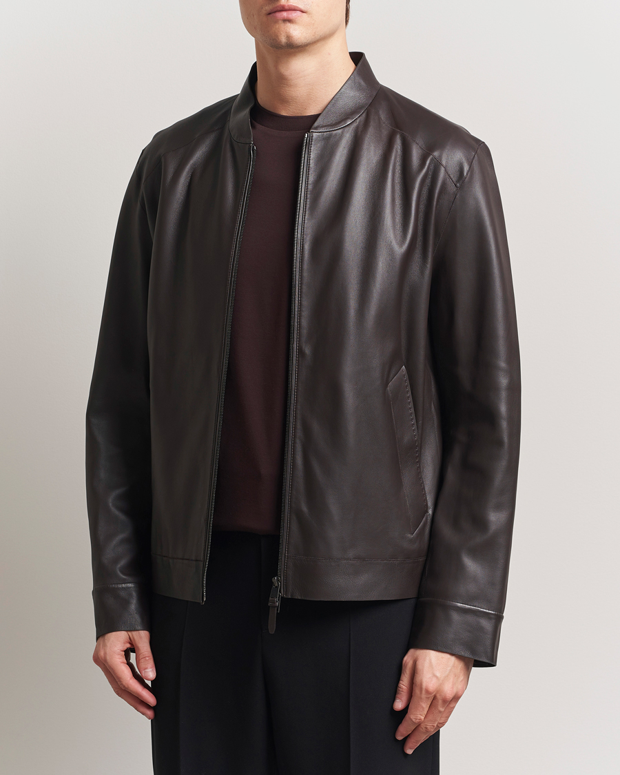 Herren | Jacken | BOSS CAMEL | Maiverse Leather Jacket Dark Brown