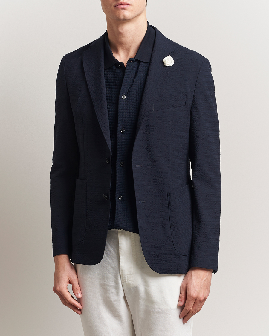 Herren | Sakkos | BOSS BLACK | Hanry Seersucker Patch Pocket Blazer Dark Blue