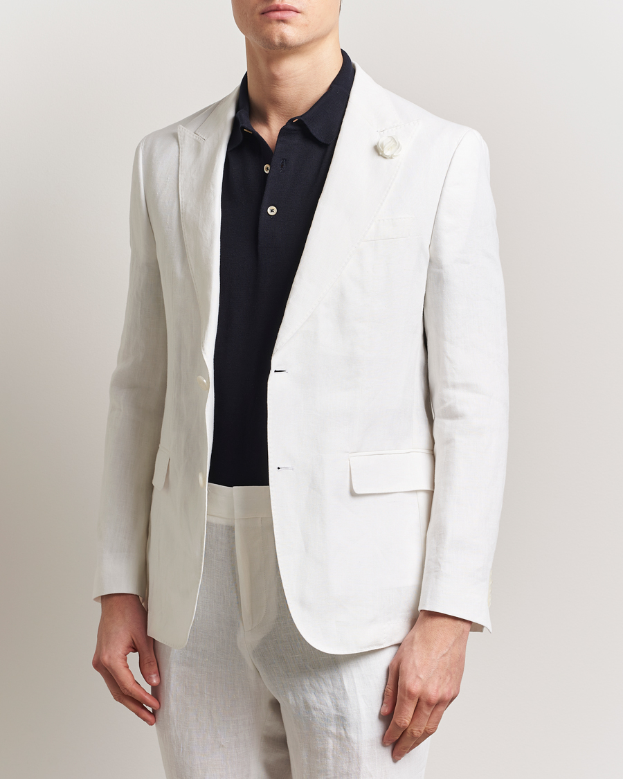 Herren | Sakkos | BOSS BLACK | Huge Linen Peak Lapel Blazer White