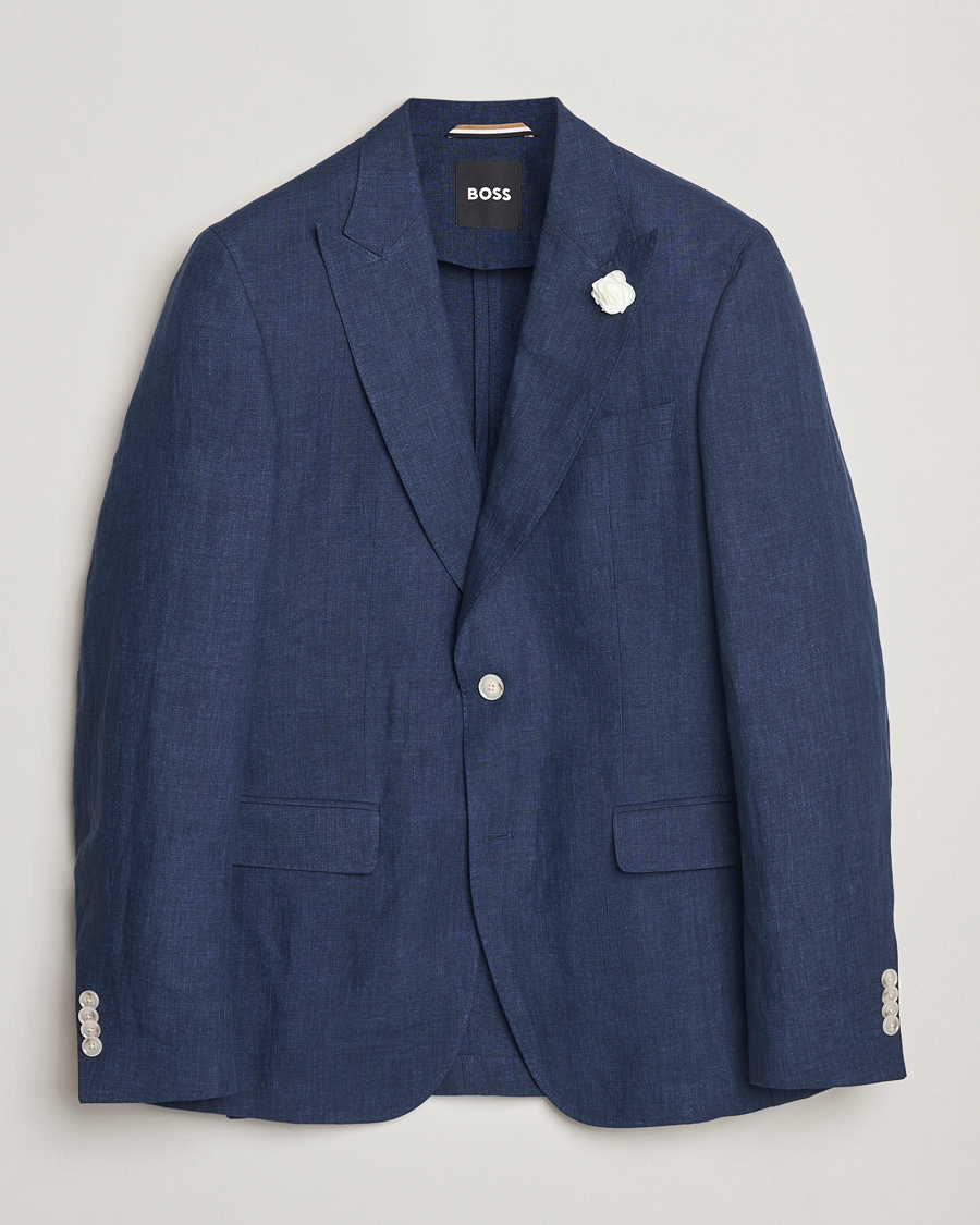 Herren | Sakkos | BOSS BLACK | Huge Linen Peak Lapel Blazer Dark Blue