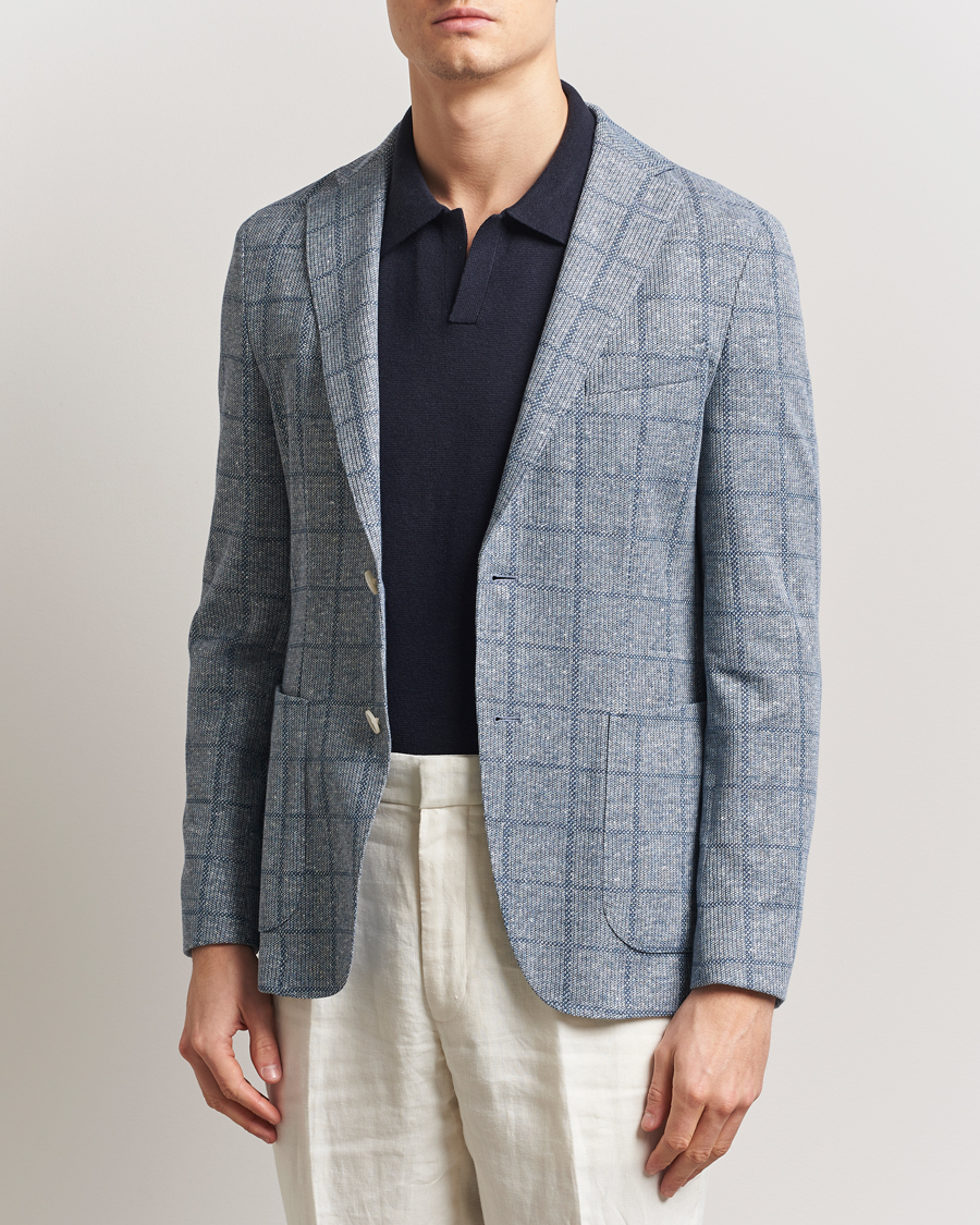 Herren | Sakkos | BOSS BLACK | Hanry Checked Jersey Patch Pocket Blazer Light Blue