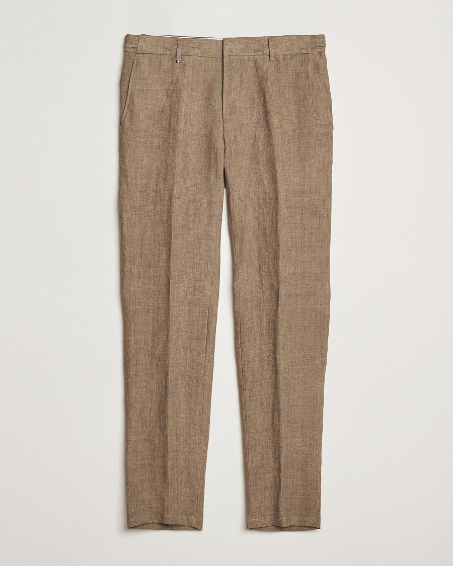 Herren | Hosen | BOSS BLACK | Genius Pleated Linen Trousers Dark Brown