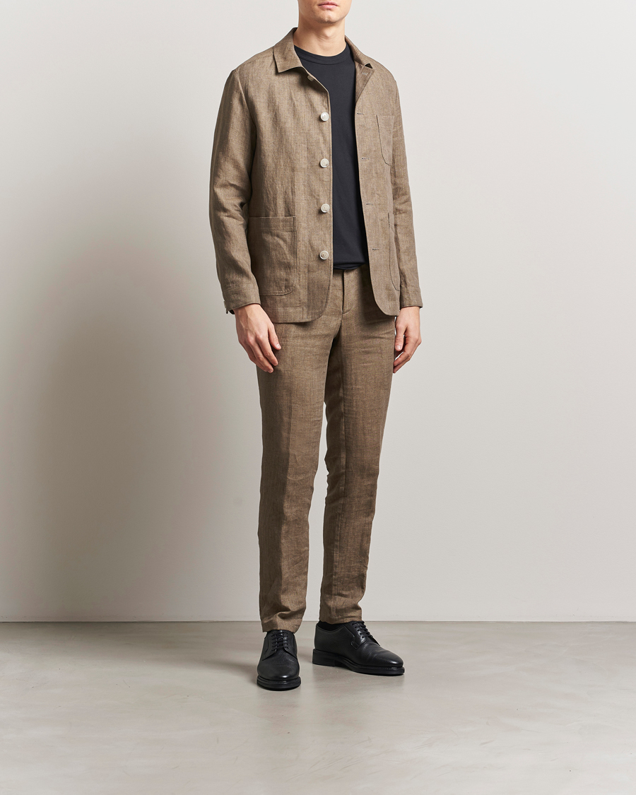 Herren | Hosen | BOSS BLACK | Genius Pleated Linen Trousers Dark Brown