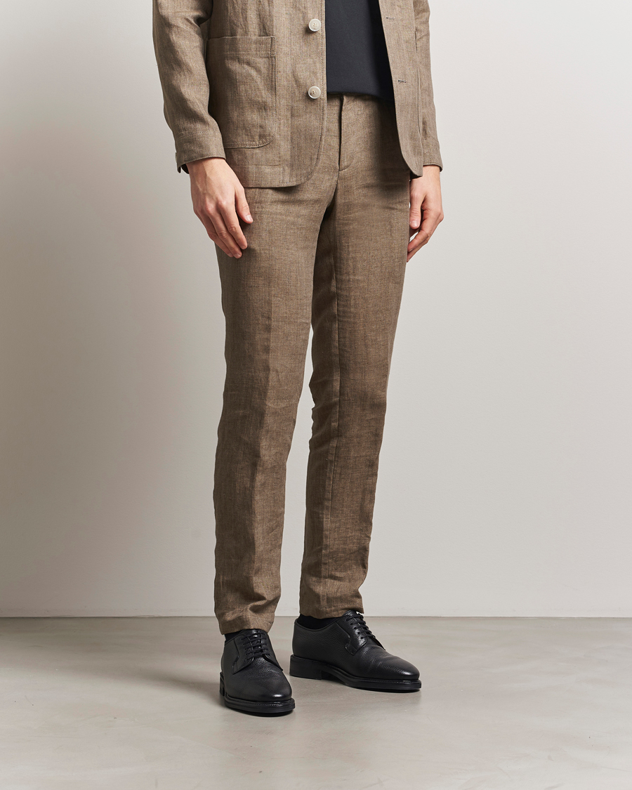Herren | Hosen | BOSS BLACK | Genius Pleated Linen Trousers Dark Brown
