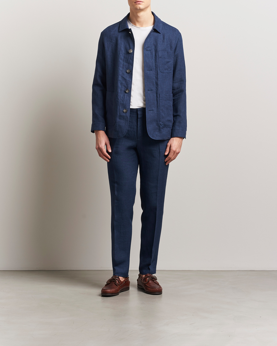 Herren | Hosen | BOSS BLACK | Genius Pleated Linen Trousers Dark Blue