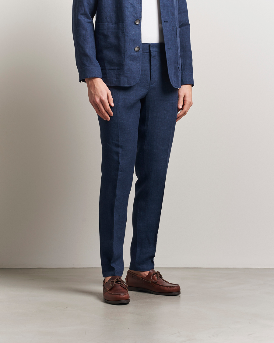 Herren | Hosen | BOSS BLACK | Genius Pleated Linen Trousers Dark Blue