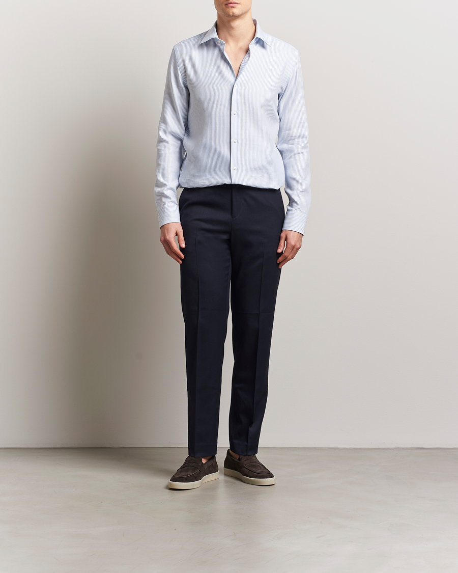 Herren | Hemden | BOSS BLACK | Hank Linen/Lyocell Striped Shirt Blue/White
