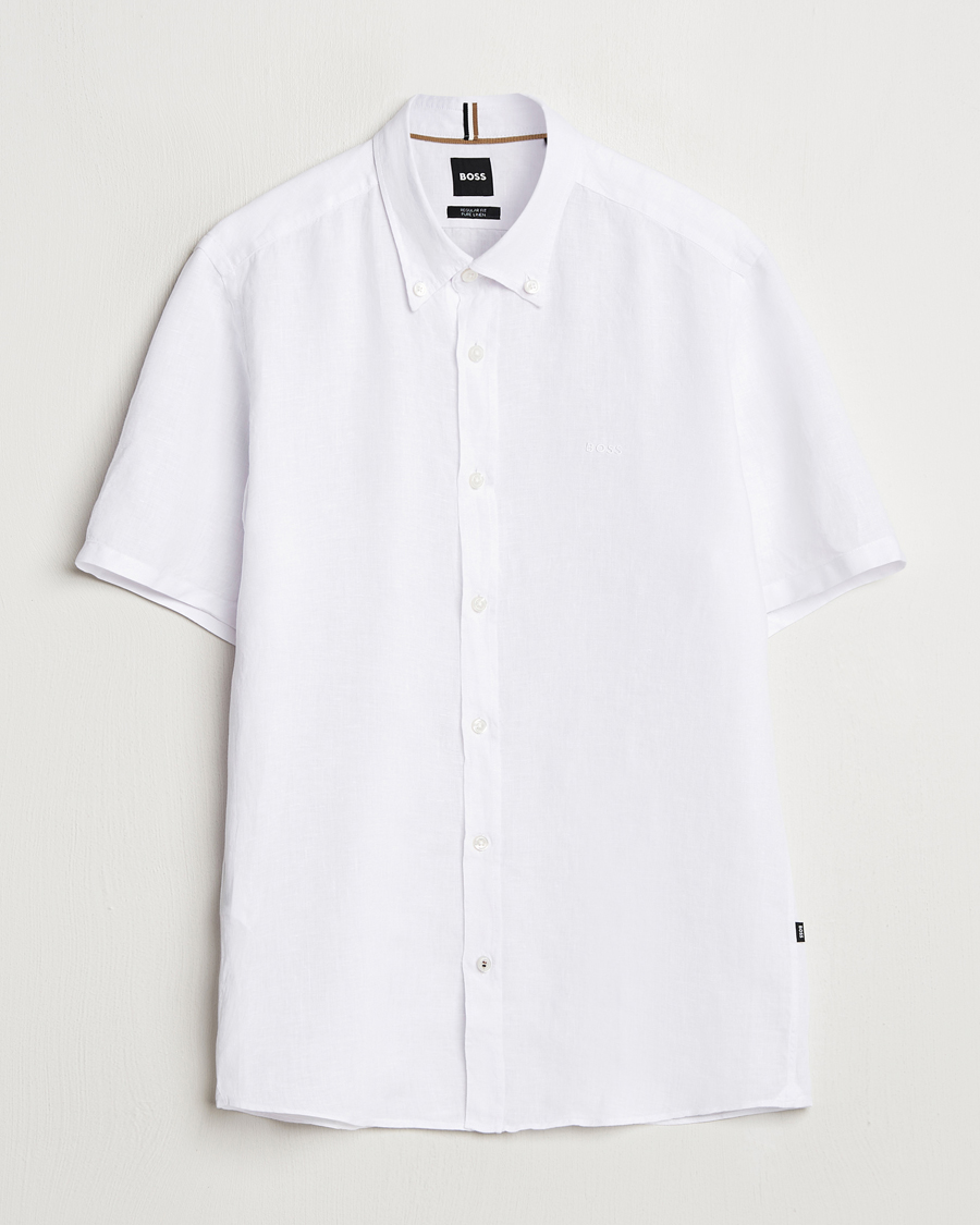 Herren | Hemden | BOSS BLACK | Liam Linen Short Sleeve Shirt White