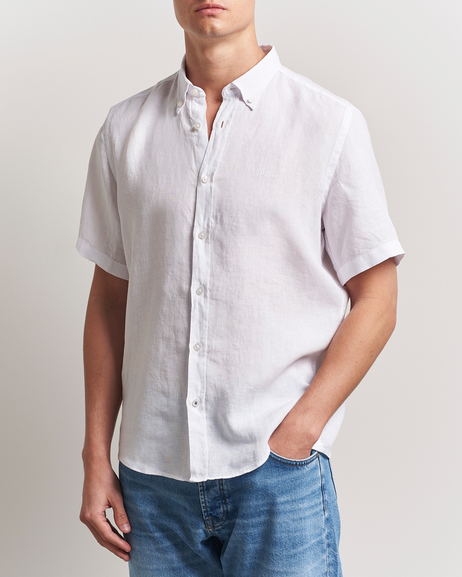 Herren | Hemden | BOSS BLACK | Liam Linen Short Sleeve Shirt White