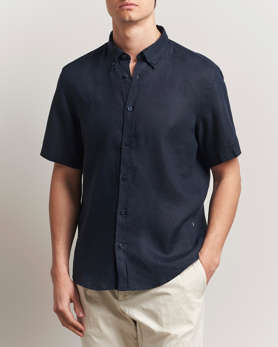 Herren | Hemden | BOSS BLACK | Liam Linen Short Sleeve Shirt Dark Blue