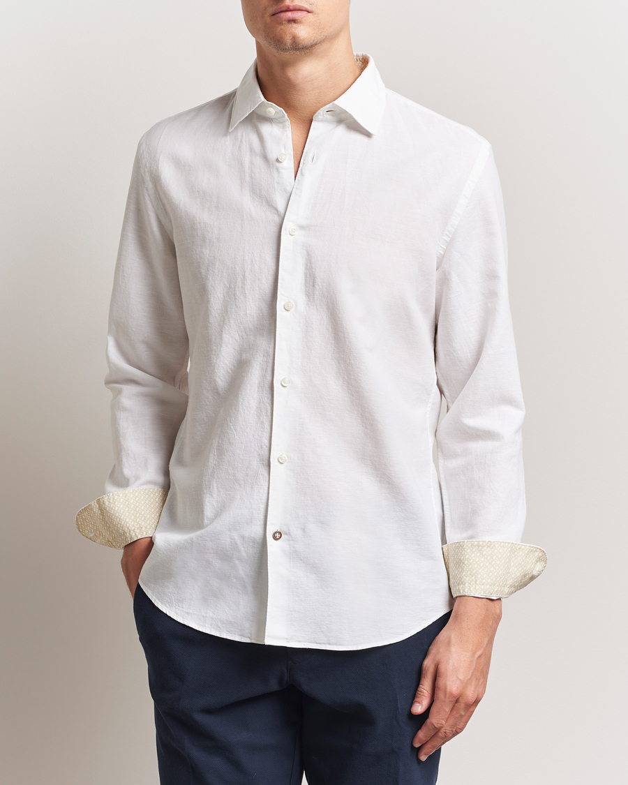 Herren | Hemden | BOSS BLACK | Hal Cotton/Linen Contrast Shirt White
