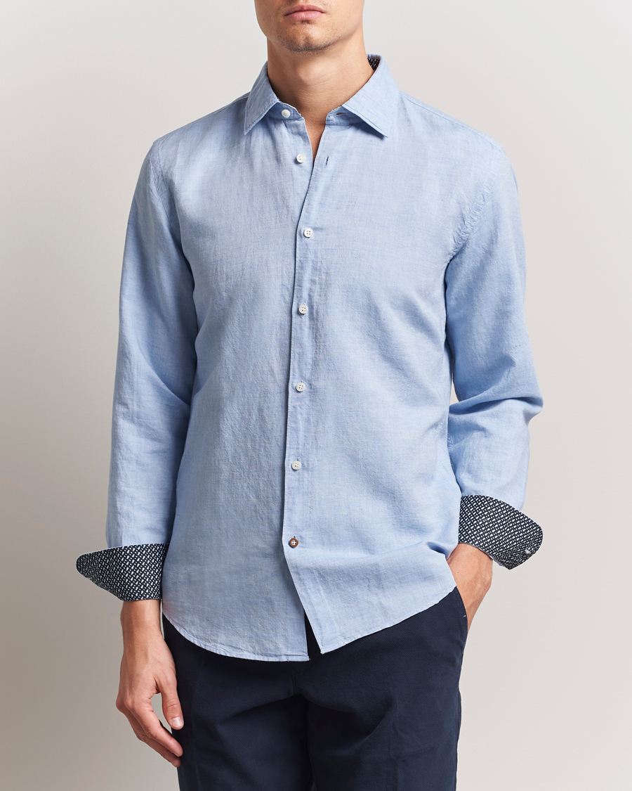 Herren | Hemden | BOSS BLACK | Hal Cotton/Linen Contrast Shirt Light Blue