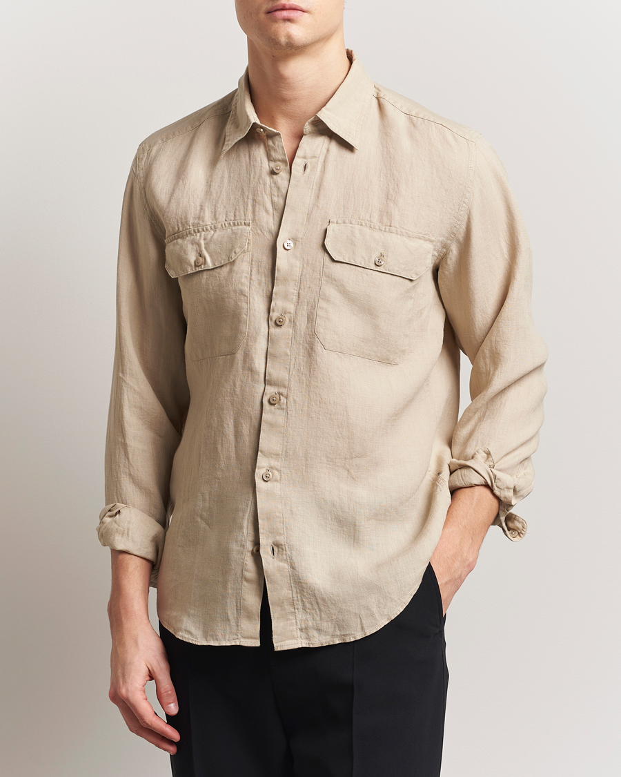 Herren | Hemden | BOSS BLACK | Liam Linen Pocket Overshirt Light Beige