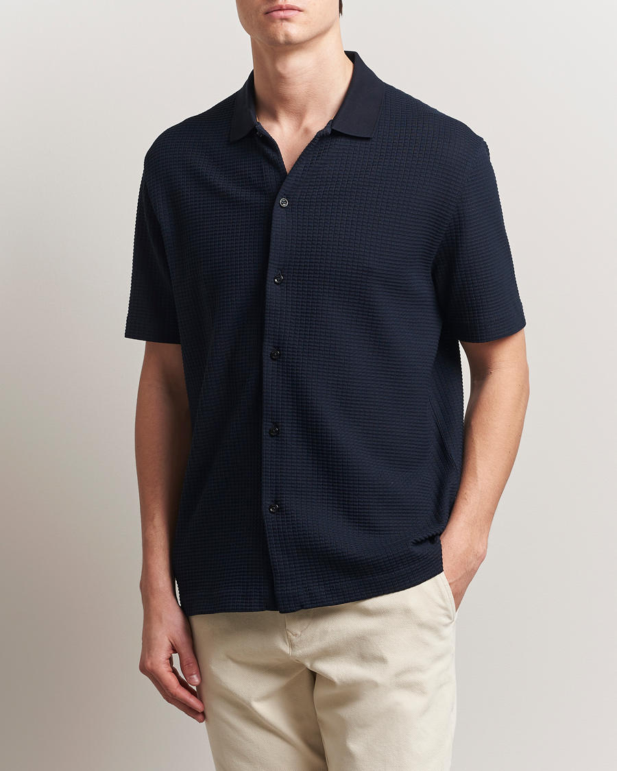 Herren | Hemden | BOSS BLACK | Palladio Knitted Short Sleeve Shirt Dark Blue