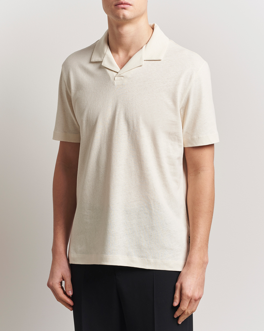 Herren | Poloshirts | BOSS BLACK | Ponti Cotton/Linen Open Collar Polo Open White