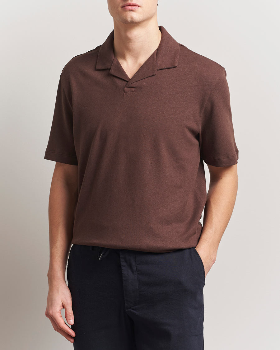 Herren | Poloshirts | BOSS BLACK | Ponti Cotton/Linen Open Collar Polo Dark Brown