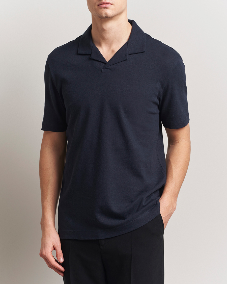 Herren | Poloshirts | BOSS BLACK | Ponti Cotton/Linen Open Collar Polo Dark Blue