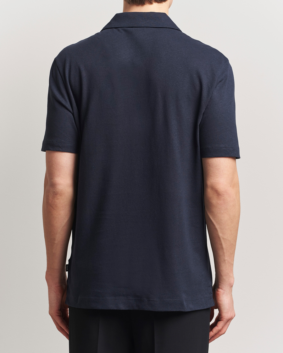 Herren | Poloshirts | BOSS BLACK | Ponti Cotton/Linen Open Collar Polo Dark Blue