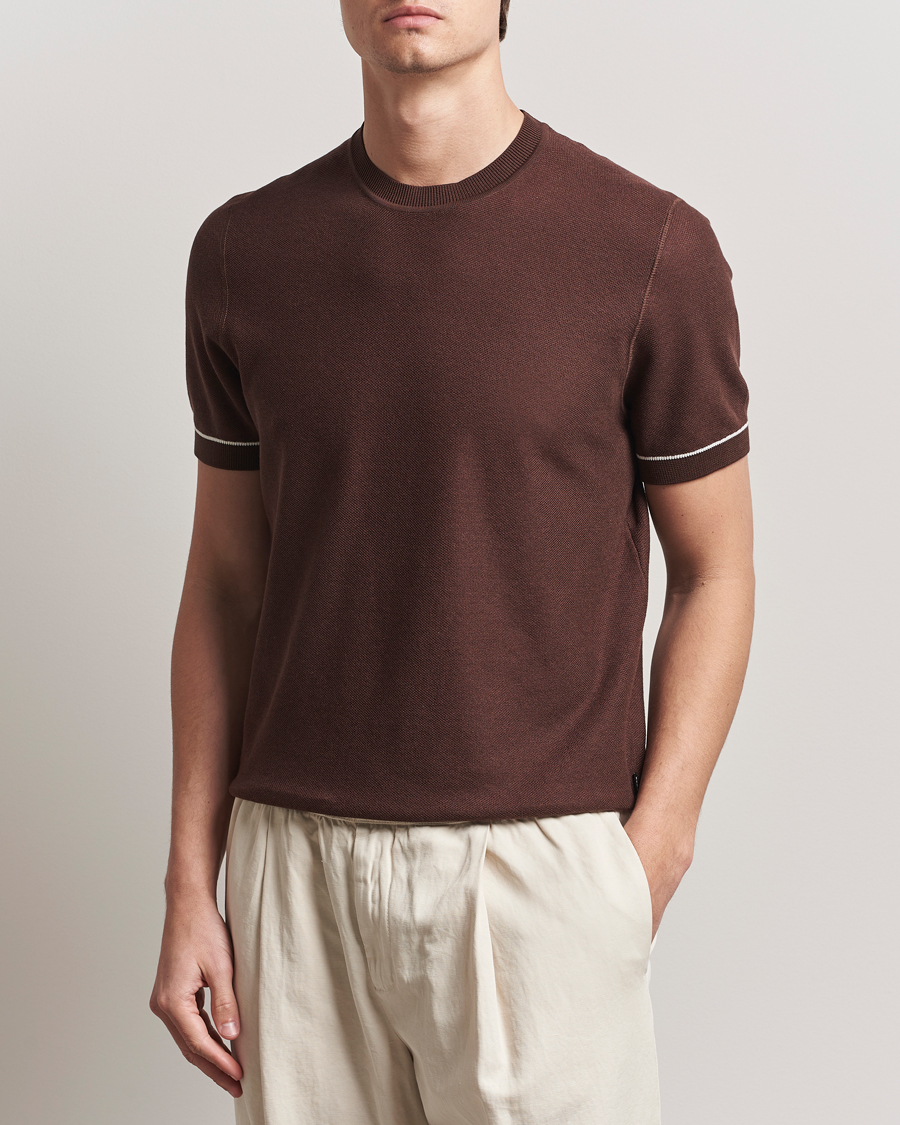 Herren | T-Shirts | BOSS BLACK | Jianfranco Cotton/Viscose Knitted T-Shirt Dark Brown