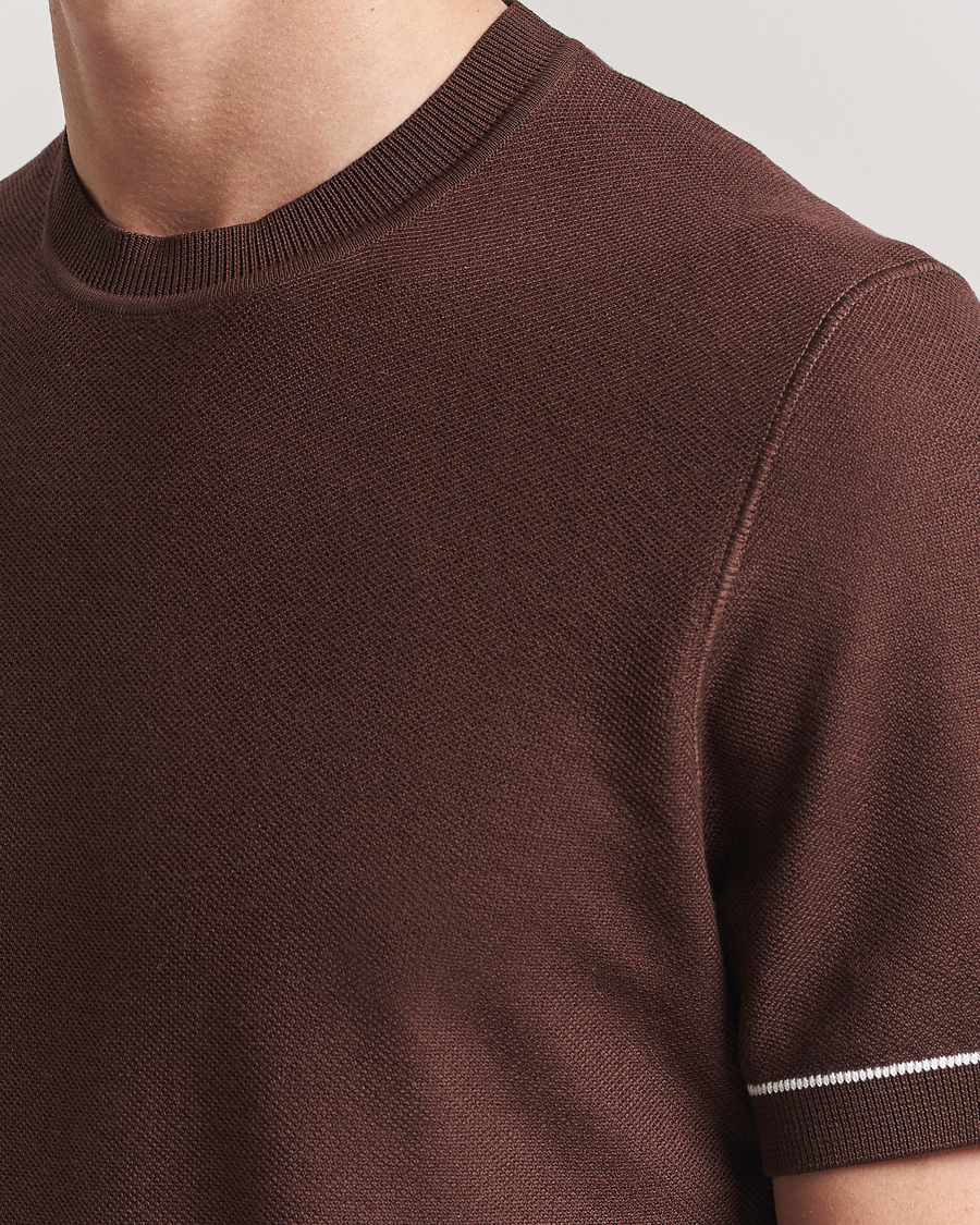 Herren | T-Shirts | BOSS BLACK | Jianfranco Cotton/Viscose Knitted T-Shirt Dark Brown
