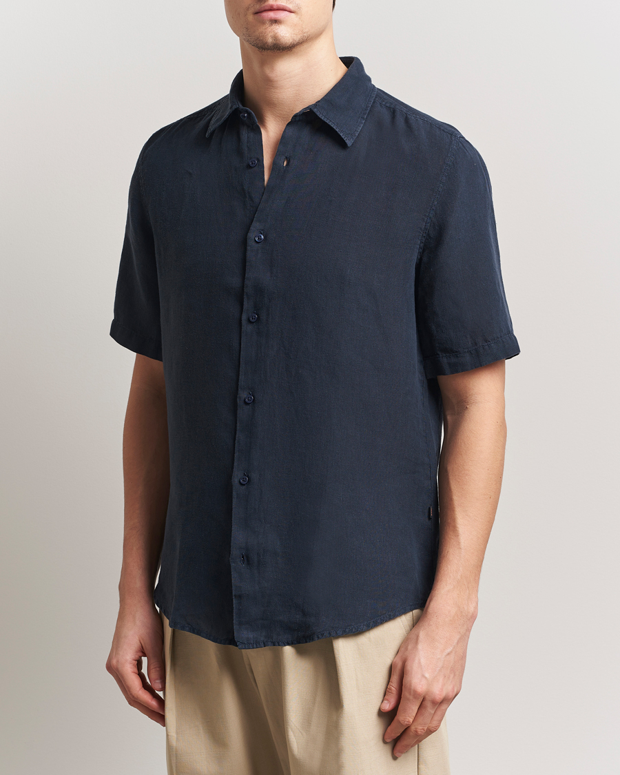 Herren | Hemden | BOSS ORANGE | Rash Linen Short Sleeve Shirt Dark Blue