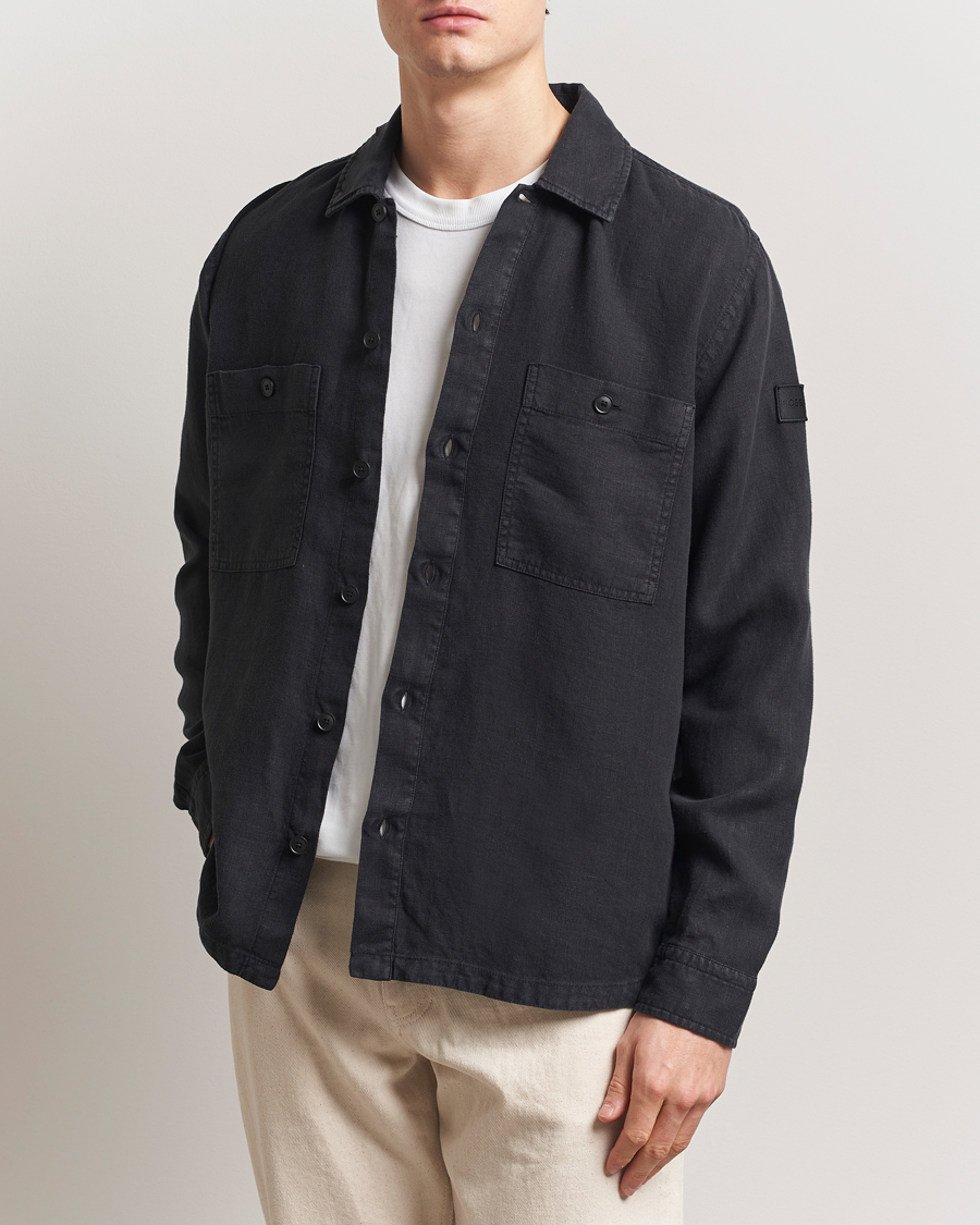 Herren | Hemden | BOSS ORANGE | Locky Linen Overshirt Black