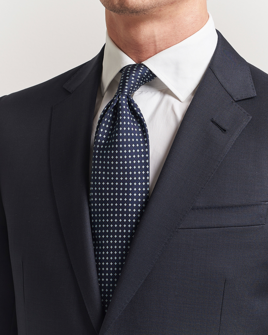 Herren | Krawatten | Stenströms | Printed Silk Tie 7,5cm Navy