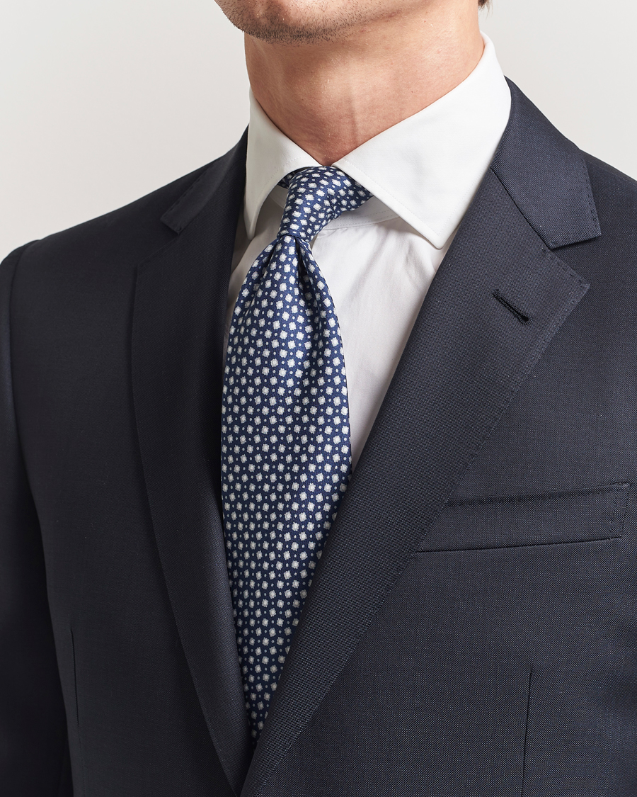 Herren | Krawatten | Stenströms | Printed Silk Tie 7,5cm Blue