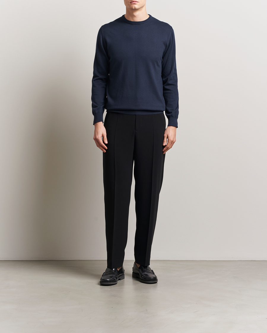 Herren | Pullover | Morgano | Supersoft Egyptian Cotton Crew Neck Navy