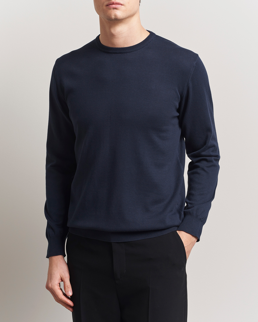 Herren | Pullover | Morgano | Supersoft Egyptian Cotton Crew Neck Navy