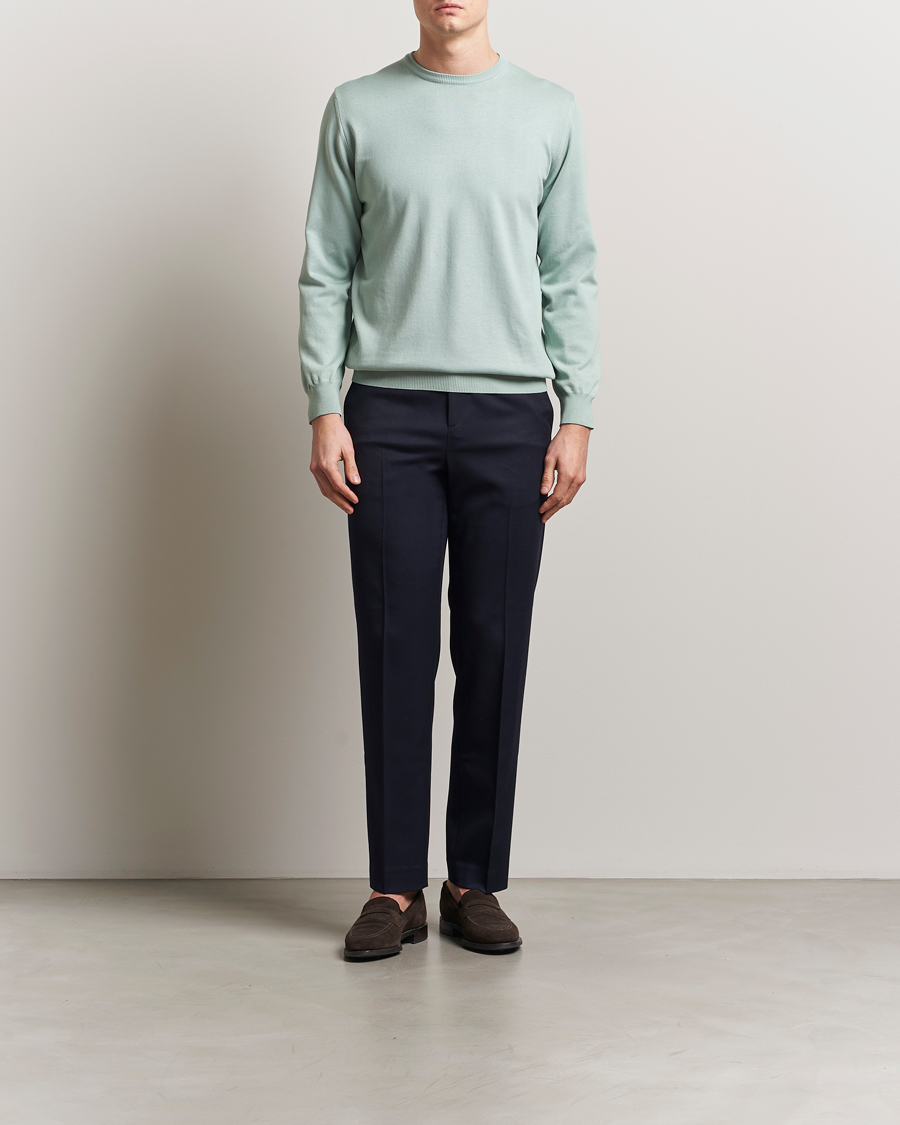 Herren | Pullover | Morgano | Supersoft Egyptian Cotton Crew Neck Light Green