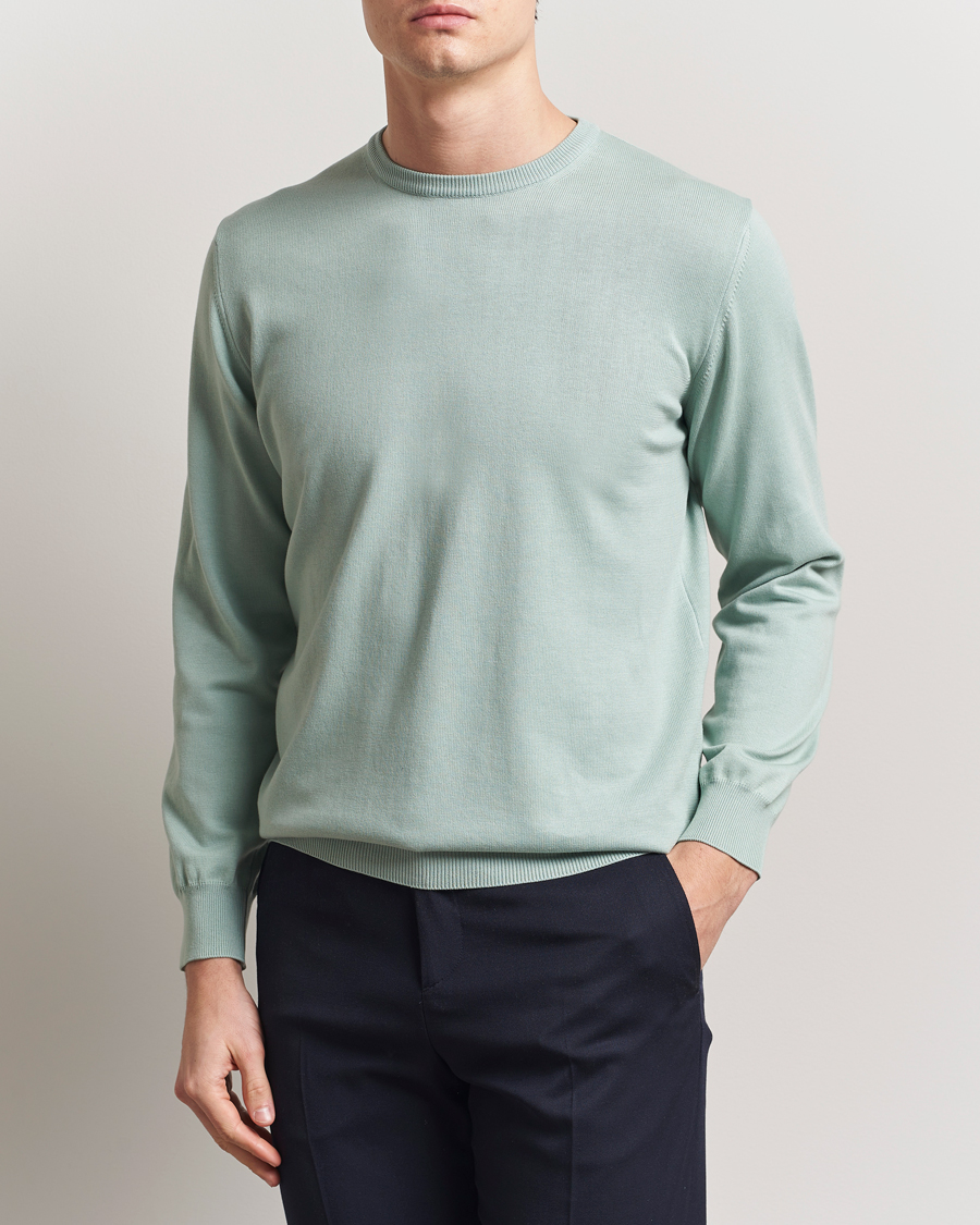 Herren | Pullover | Morgano | Supersoft Egyptian Cotton Crew Neck Light Green