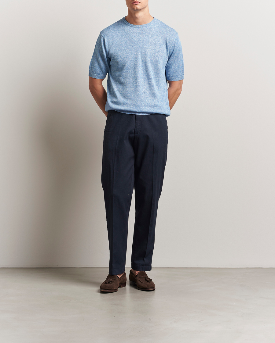 Herren | T-Shirts | Morgano | Linen/Cotton T-Shirt Blue