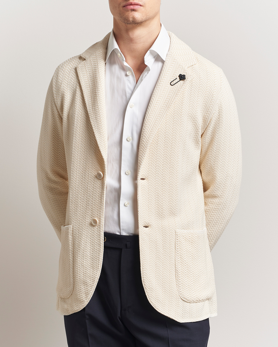 Herren | Sakkos | Lardini | Knitted Cotton Structured Blazer White/Beige