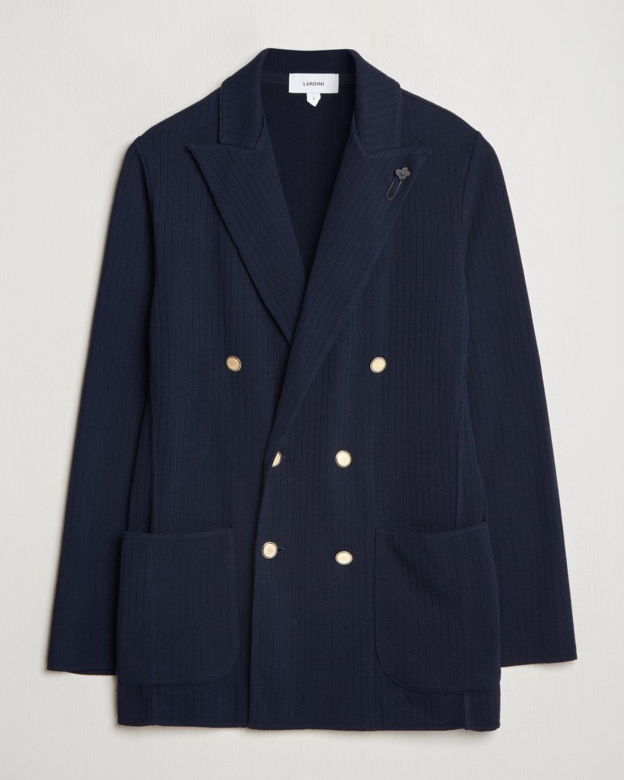 Herren | Sakkos | Lardini | Double Breasted Knitted Cotton Blazer Navy