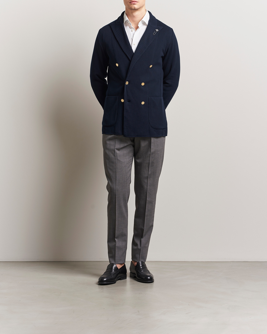 Herren | Sakkos | Lardini | Double Breasted Knitted Cotton Blazer Navy