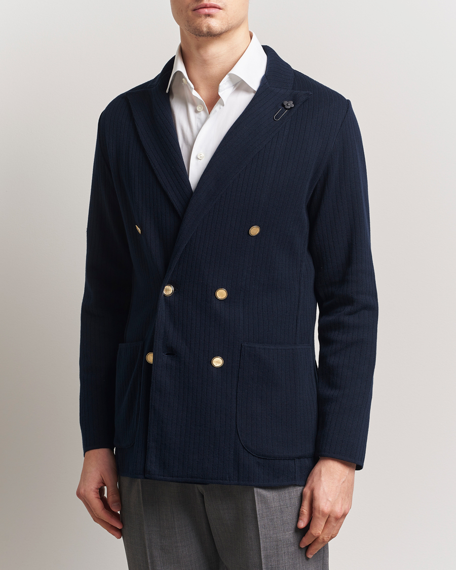 Herren | Sakkos | Lardini | Double Breasted Knitted Cotton Blazer Navy