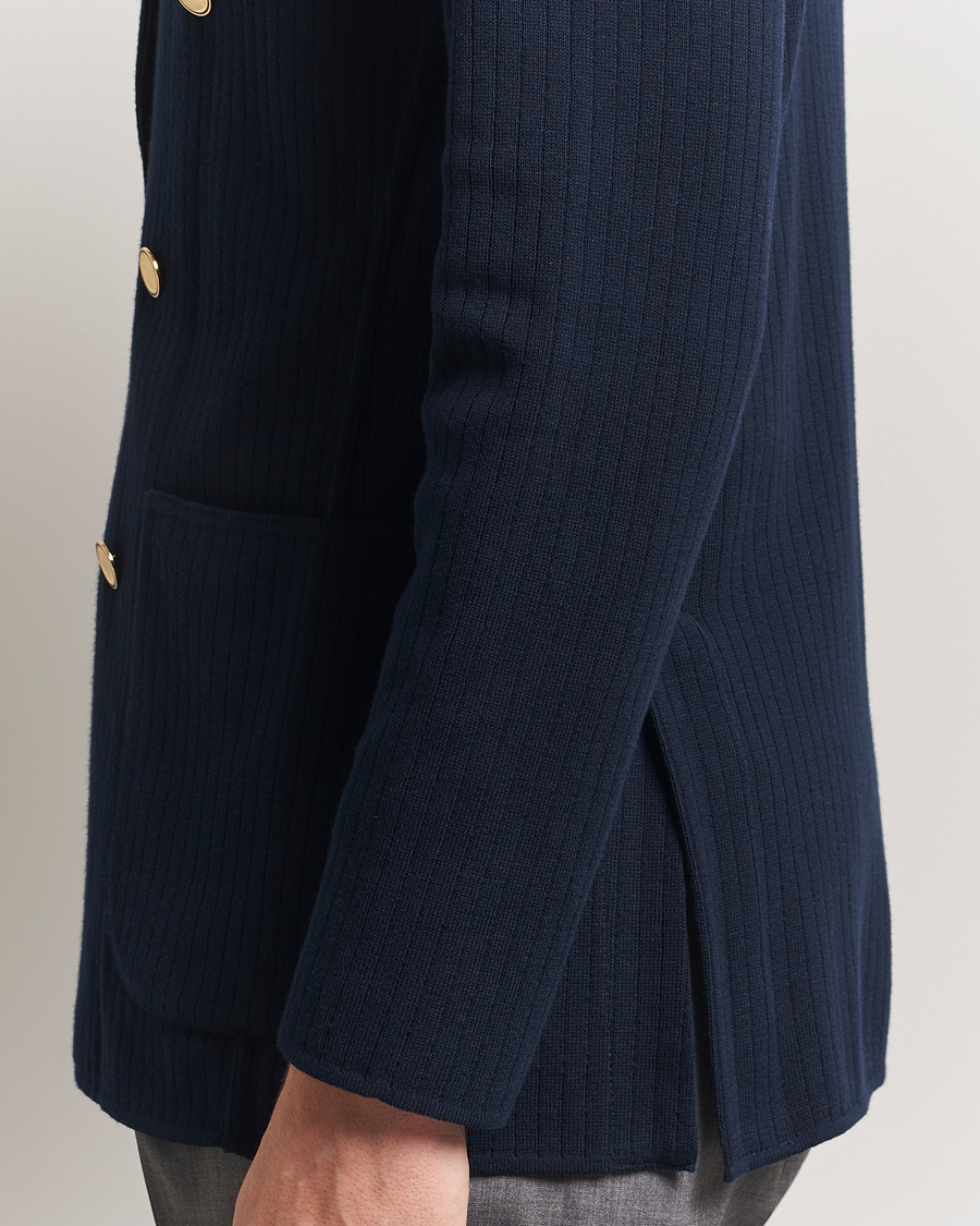 Herren | Sakkos | Lardini | Double Breasted Knitted Cotton Blazer Navy