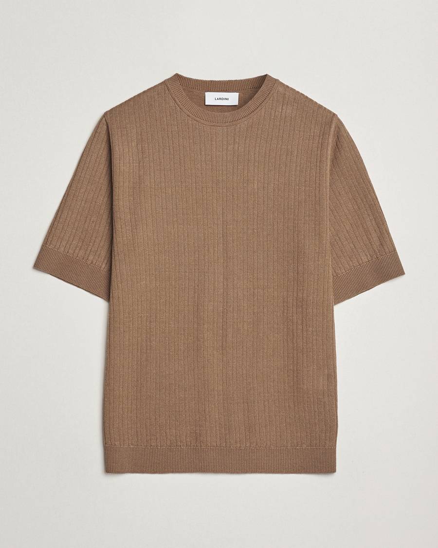 Herren | T-Shirts | Lardini | Knitted Linen/Cotton T-Shirt Light Brown